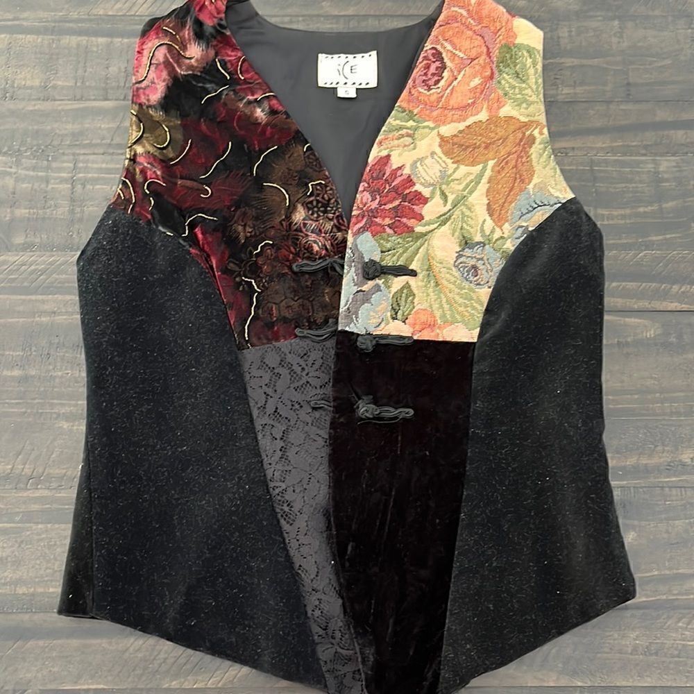 Black floral suede vest